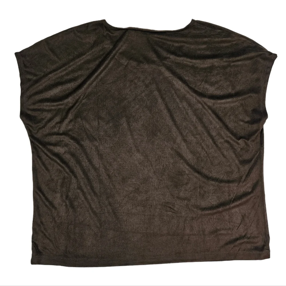 Chicos Chocolate Brown Ultra Suede Coquette Top Size 2 US 12 Large Sheer Blouse - Picture 9 of 12